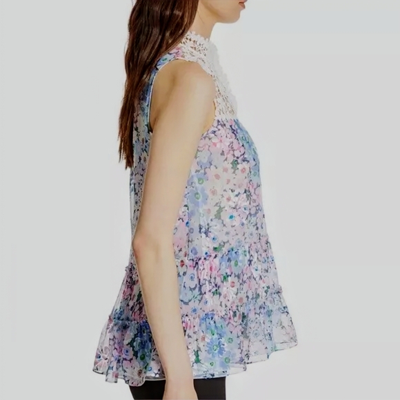 KATE SPADE Daisy Garden Devore Silk Blouse WOMEN'S L Floral Lace Romantic Pink - Picture 4 of 16